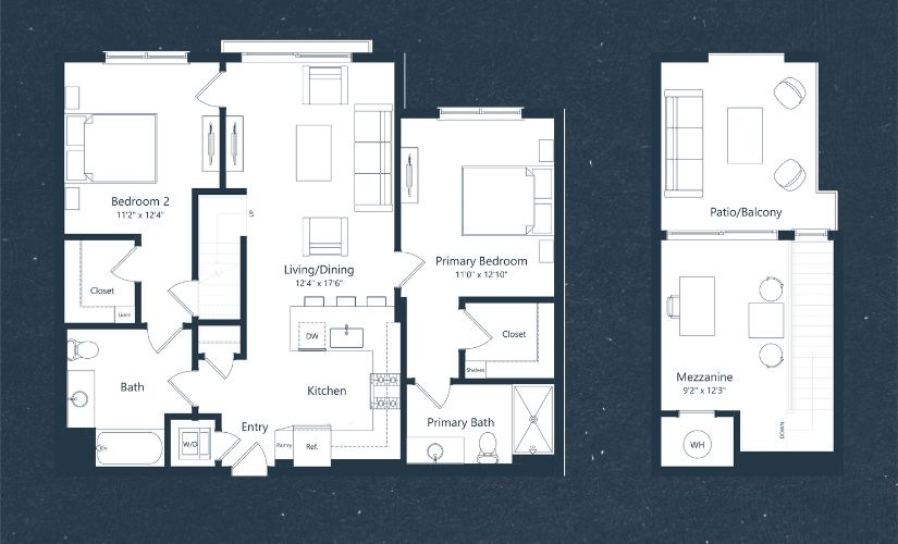 C2L TH - 2 bedroom floorplan layout with 2 bathrooms and 1269 square feet