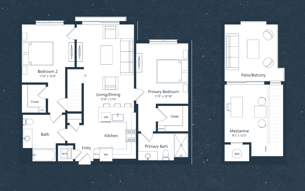 2D floorplan overview for a Wilton CT spacious apartment showing all multi-level townhome living areas